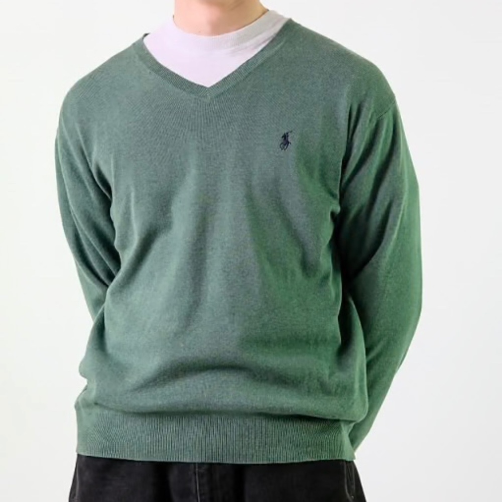 Polo Ralph Lauren Sweater Men's L Green 100% Pima Cotton V-Neck Knit